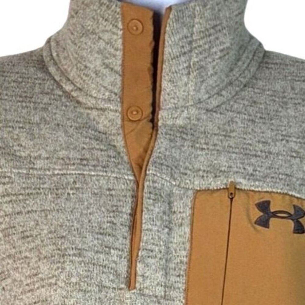 Under Armour Mens Specialist Henley 1/4 Zip Pullover M Tan Taupe Zip Pocket - Picture 3 of 7